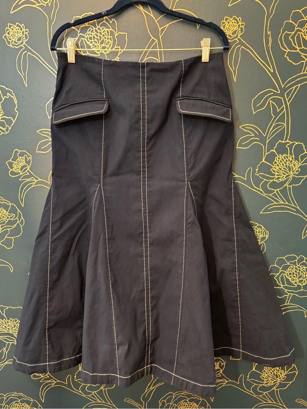 Maeve Seamed A-Line Midi Skirt LARGE navy blue ANTHROPOLOGIE - Picture 2 of 8